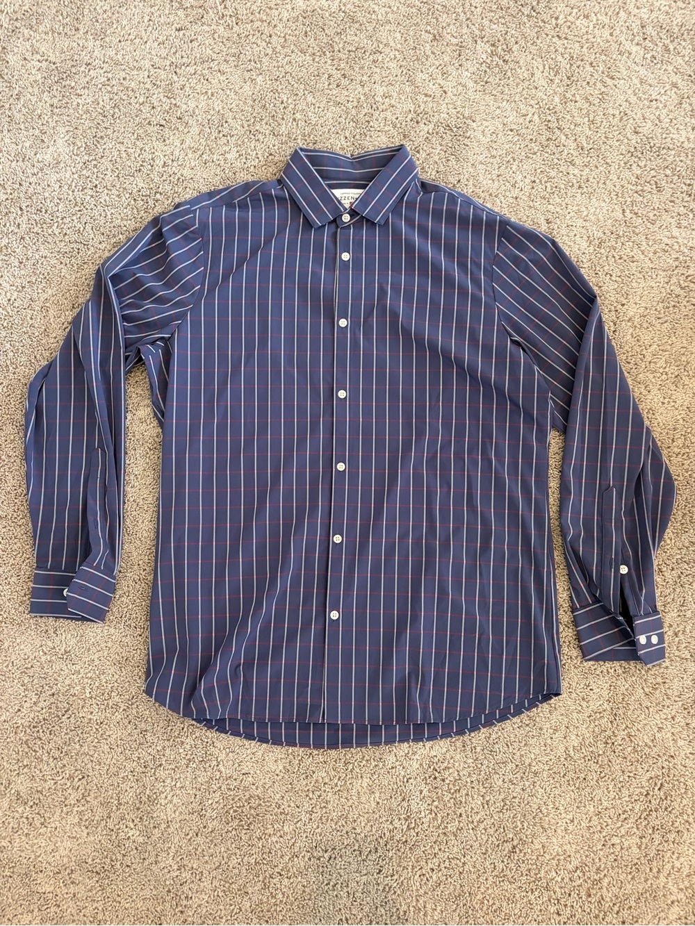 Mizzen+Main Navy Dress Shirt with Red Pinstripes